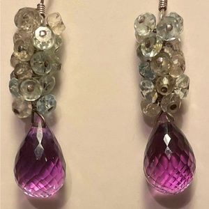 Amethyst and Zoisite Cluster SS Earrings